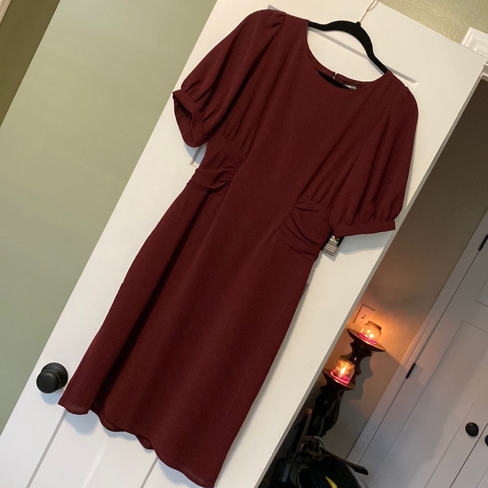 Puffed sleeve cinch waist dress